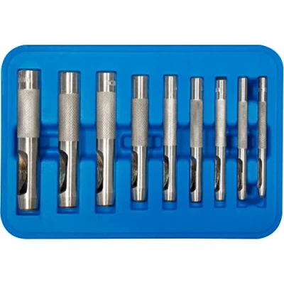 Afbeelding van SW Stahl 95080L ponsset 9 delig I 3 12 mm in kunststof cassette voor leerbewerking, sieraden maken, knutselwerk en reparatie