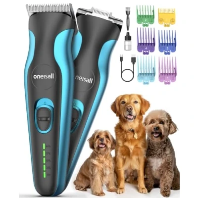 Afbeelding van oneisall Stille hondentondeuse en poottrimmer, 2 in 1 set, professionele tondeuse voor hond kat, lang haar, vervilten vacht, krachtige dierentondeuse veel huisdieren