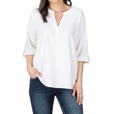 Afbeelding van DENIMFY Dames Blouse DFSara regular fit Wit XL V Hals Volwassenen