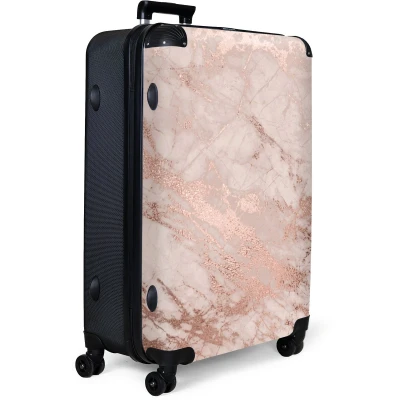 Afbeelding van NoBoringSuitcases.com® Koffer groot Reiskoffer lichtgewicht Marmer Rosegoud Luxe Glitter Marmerlook Rolkoffer met 4 wielen Grote trolley XL 98 liter bagage