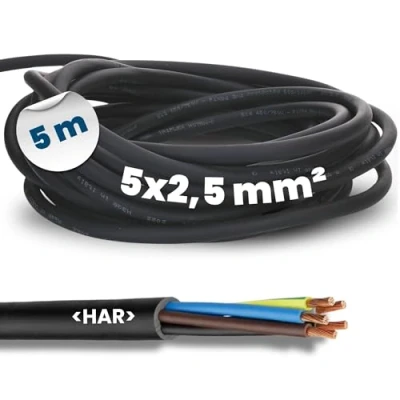 Afbeelding van Kalitec H07RN F 5 x 2,5 mm² rubberen kabel met beschermgeleider voor buiten, elektrische kabel, zwarte bouwplaatkabel flexibel, UV en oliebestendig, aansluitkabel 5G2,5 aderig
