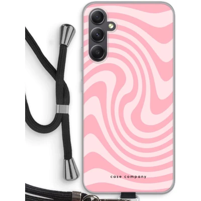 Afbeelding van Case Company® hoesje met Koord geschikt voor Samsung Galaxy A34 Swirl Roos Telefoonhoesje Zwart Bescherming aan alle Kanten en Over de Schermrand