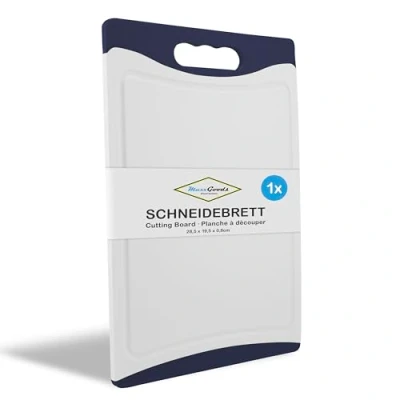 Afbeelding van MaxxGoods Snijplank kunststof met sapgoot en handvat antibacterieel hakplank, plank aan beide zijden bruikbaar, vaatwasmachinebestendig wit, 28 x 19,5 0,8 cm