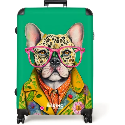 Afbeelding van NoBoringSuitcases.com® Koffer groot Reiskoffer lichtgewicht Bulldog Bril Design Hond Dieren Rolkoffer met 4 wielen Grote trolley XL 98 liter bagage