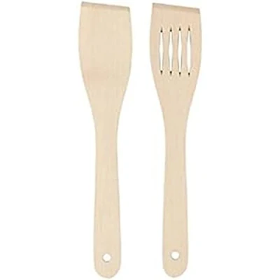 Afbeelding van Chef Aid Houten spatels, set van twee inclusief 30 cm gleufspatel en spatel, ideaal voor koken bakken gebruik met kookgerei anti aanbaklaag, beige