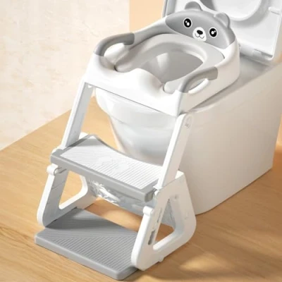 Afbeelding van ITMNMNL kindertoiletbril met trap, toiletbril voor kinderen, toiletladder kindertoiletbril, verstelbare toiletbevestiging kinderen PVC zitkussen