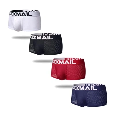 Afbeelding van JOCKMAIL 4 STKS/PACK Sexy Heren Boxers Shorts Ondergoed Pack Pack, Wit+zwart+marine+rood, XL