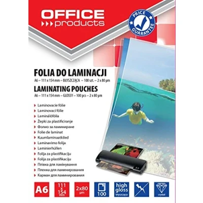 Afbeelding van Folia do laminowania OFFICE PRODUCTS A6 2x80mikr., blyszczaca, 100 sztuk, transparentna