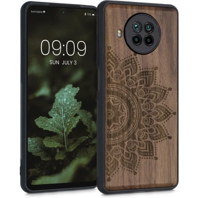 Afbeelding van kwmobile telefoonhoesje geschikt voorXiaomi Mi 10T Lite Hoesje met bumper walnoothout In donkerbruin Opkomende Zon design