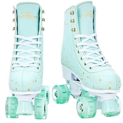 Afbeelding van Raven Roller Scooter Skates Noa Mint Led Rolls Bright Wheels verstelbaar 35 38 (22,5 cm 24cm)