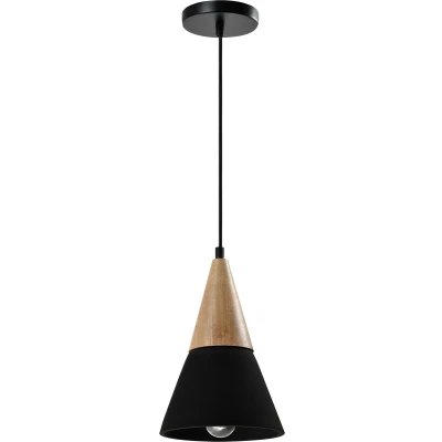 Afbeelding van QUVIO Hanglamp langwerpig beton met hout zwart QUV5141L BLACK
