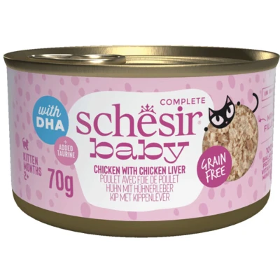 Afbeelding van 12x Schesir Baby Kitten Bouillon Kip&amp;Lever 70 gr
