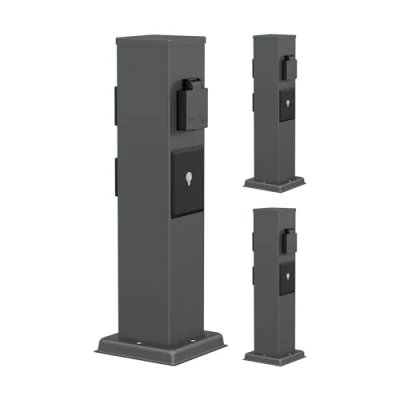 Afbeelding van ledscom.de 3 stuks tuincontactdoos POLLY voor buiten, IP44, Smart Home, WLAN, Alexa, voudig, roestvrij staal, kunststof, antraciet, hoekig, 38 cm