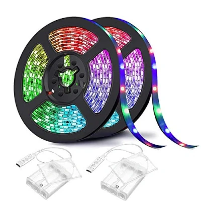 Afbeelding van Sunboia Ledstrip, werkt op batterijen, 4 m (2 x 2 m), 120 leds, RGB, lichtketting, ledstrips, SMD5050 waterdicht, IP65 voor thuis, keuken, tv, party, Kerstmis