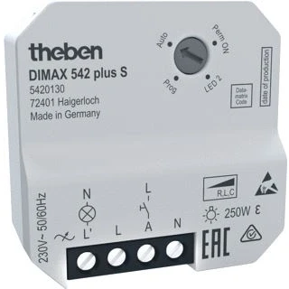 Afbeelding van Theben dimmer draaiknop 0 250va inbouw schroefklem thermoplast halogeenvrij bxh 44x44mm ip20 mat wit ral1013 5420130