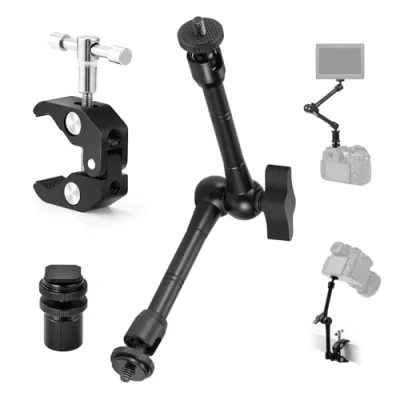 Afbeelding van TARION Magische arm camerahouder: camera klemstatief met super klem, flexibel scharnierarmstatief tafelstatief tafelhouder studioklem 1/4 inch 3/8 schroefdraad en flitsschoenhouder