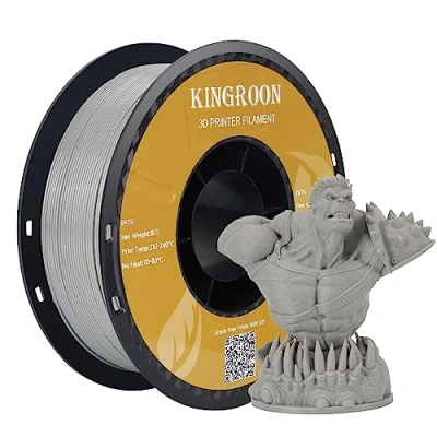 Afbeelding van Kingroon Filament, eenkleurig grijs 1,75 mm PETG, 3D printerfilament maatnauwkeurigheid +/ 0,03 mm, spoel van 1 kg (2,2 lbs), printfilament voor printer