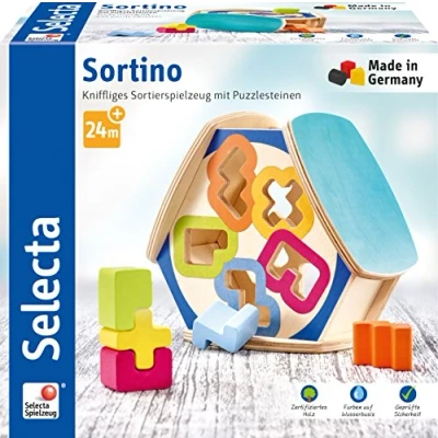 Afbeelding van Selecta Sortino Sorteerbox met Geometrische Puzzelstukken 16 cm 62066