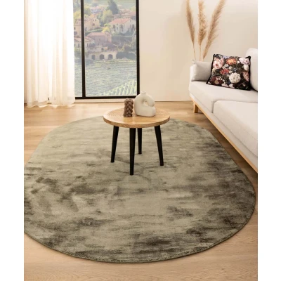 Afbeelding van Viscose Tapijt/Vloerkleed Ovaal Glamour Olijfgroen 120x180 Cm
