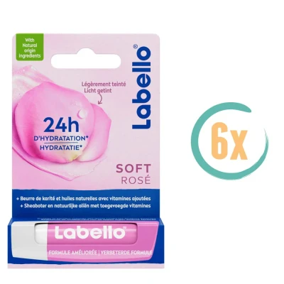 Afbeelding van Labello Lippenbalsem Soft Rose Voordeelverpakking 6 Stuks