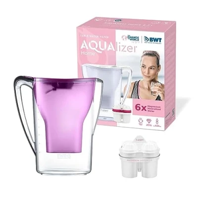 Afbeelding van BWT AQUAlizer Handmatige waterfilterkan 2,7 l + 12 filters met magnesium gezond water voor maanden, reinigt en verbetert de smaak, verwijdert chloor, kalk onzuiverheden
