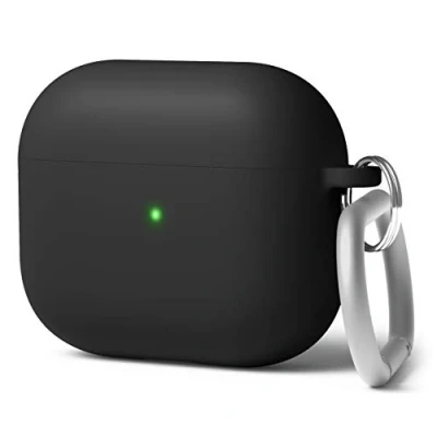 Afbeelding van elago Liquid Hybrid Hoesje met sleutelhanger Compatibel AirPods 3 Case beschermhoes Structuur driedubbele laag bescherming (Zwart)