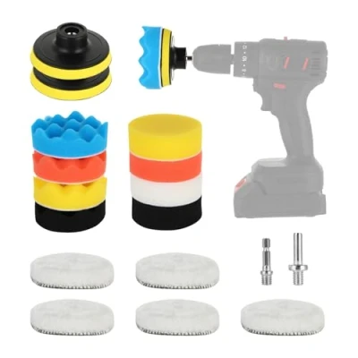 Afbeelding van 80 mm polijstopzetstuk voor accuschroevendraaier, (17 delig), polijstset auto, polijstsponzen pads, koplampen, polijstopzetstuk, hoekslijper polijstmachine polijsten, slijpen, waxen