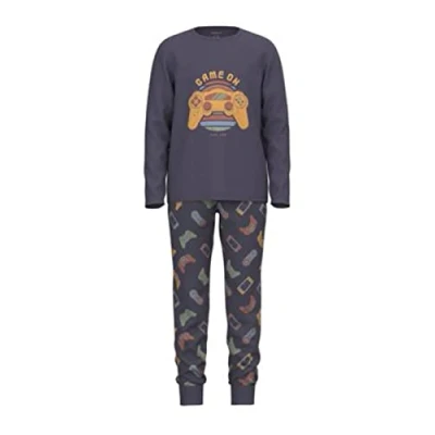 Afbeelding van NAME IT KIDS pyjama NKMNIGHTSET met all over print grijsblauw/oranje/groen