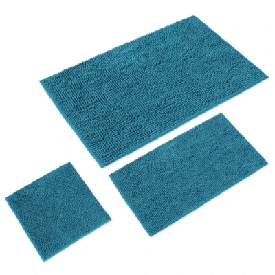 Afbeelding van WohnDirect Badmatset, 3 delig, petrol, wc mat (45x45cm), badmat (50x80cm, 70x120cm), antislip, wasbaar, badkamertapijt zonder uitsparing