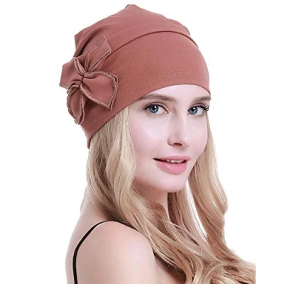 Afbeelding van osvyo Katoenen chemotulband hoofddeksel beanie muts voor vrouwen kanker patiënten haaruitval, Katoen, diepe abrikozen1, One size