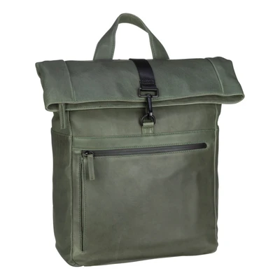 Afbeelding van LEONHARD HEYDEN Leren Vrije tijd Rugzak met laptopvak Den Haag Rolltop Backpack Olive Groene