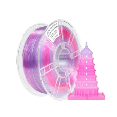 Afbeelding van iBOSS Gradient PLA Plus 3D printerfilament 1,75 +/ 0,02 mm, 1 kg spoel, transparant tweekleurig Pro filament, geschikt voor de meeste FDM printers, transparant, roze, rood, lichtblauw