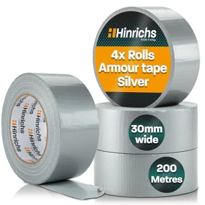 Afbeelding van Hinrichs Ducttape zilver 4 Rollen 50m x 50mm Textieltape extra sterk Kleefband waterdichte Gaffa Tape brede Pantsertape grijs voor Binnen en Buiten