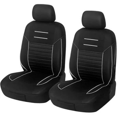 Afbeelding van Upgrade4cars Autostoelhoezen voorstoelen zwart wit Autobeschermhoezen set voor bestuurdersstoel en passagiers Autostoelhoes universeel Autoaccessoires, geschenken vrouwen mannen