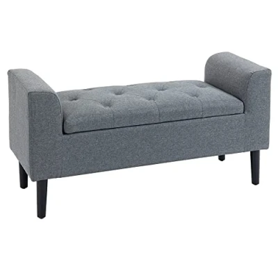 Afbeelding van HOMCOM Sitzbank mit Stauraum, Polsterbank Leinenoptik, Holzbeine, Bettbank belastbar bis 130 kg, für Wohnzimmer Schlafzimmer Flur, 116 x 44 58 cm Hellgrau
