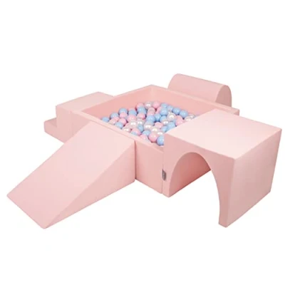 Afbeelding van KiddyMoon Speeltuin Met Vierkante Ballenbak (200 Ballen) Ballenbakken Voor Baby&#039;s Zwembad Hindernisbanen, Gemaakt In De EU, Roze:Babyblue/Poeder Roze/Parel