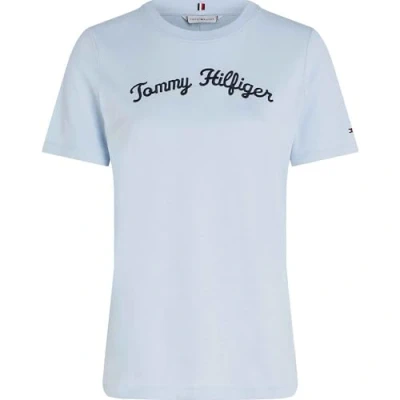 Afbeelding van Tommy Hilfiger REG Script CNK SS Tshirt print, Dames, Maat: XL, Breezy blue