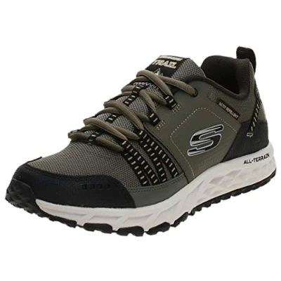 Afbeelding van Skechers Escape Plan Sneakers voor heren, Olijf Lederen Mesh Zwarte Trim, 48.5 EU