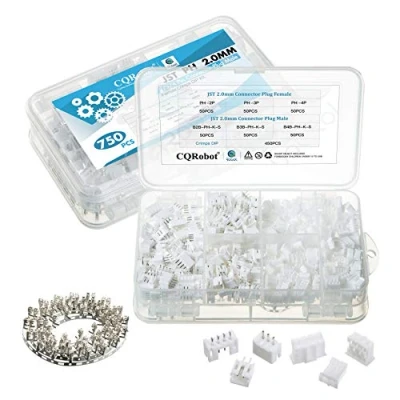 Afbeelding van CQRobot JST PH 2,0 mm pitch 2/3/4 polige mannelijke stekkers IC, vrouwelijke stopcontacten behuizing en T vorm krimpklemmen componenten. 150 sets/750 stuks adapter connector kabelmontage.