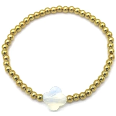 Afbeelding van Bijoutheek Armband (Sieraad) Balletjes Klaver Moonstone Wit