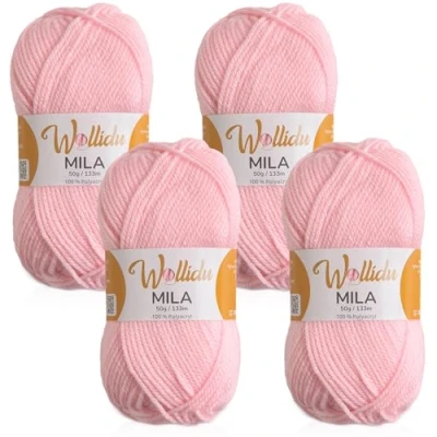 Afbeelding van Wollidu Mila garen voor haken en breien, 4 x 50 g/133 m, breigaren, 100% polyacryl, haakgaren, roze