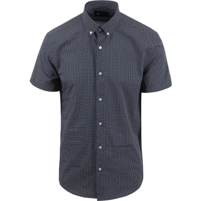 Afbeelding van Suitable Short Sleeve Overhemd Print Navy maat L Heren Overhemden Casual met Regular fit Pasvorm Katoen
