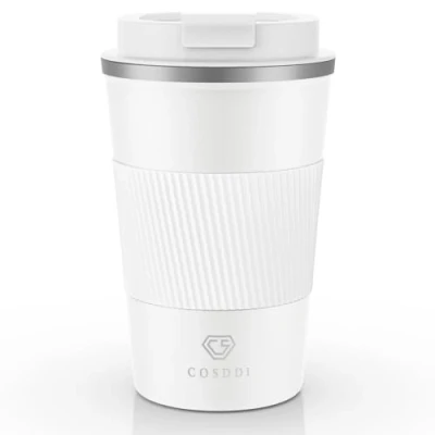 Afbeelding van CS COSDDI thermische reisbeker, geïsoleerde koffiebeker met lekvrij deksel, herbruikbare voor onderweg, in de auto, roestvrijstalen beker warme en koude dranken, koffie, water thee, 380 ml (wit A)