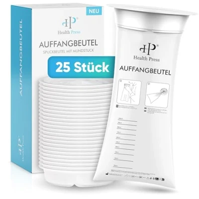 Afbeelding van Opvangzak 25 stuks breekzak met mondstuk scheurvaste spuugzak ring poepzakjes voor braken, misselijkheid, onderweg, auto, reisziekte wegwerp spuugzakken kinderen en volwassenen