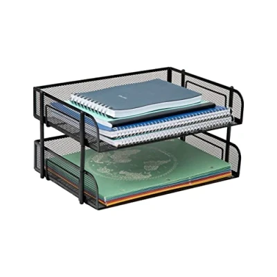 Afbeelding van Mind Reader ESTACK2 BLK 2 delige stapelbare brievenbak, bureau, documenthouder, tijdschriftopslag, desktopbestandsorganisator, zwart