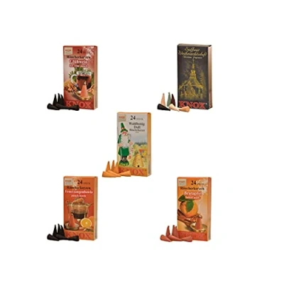 Afbeelding van KNOX Wierookkaarsen Seiffner kerstmark set van 5 mix, glühwein, Feuerzangbowl, gebakken appel &amp; boshoning Maat: M 120 stuks Made in Germany