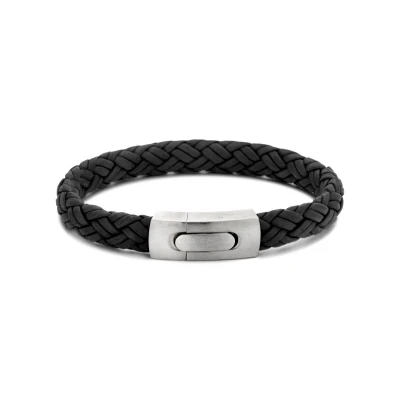 Afbeelding van Armband leder staal zwart zilverkleurig 8,6 mm