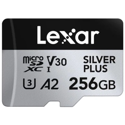 Afbeelding van Lexar Silver Plus Micro SD kaart, 256 GB, Microsdxc TF kaart tot 205 MB/s lezen, 150 schrijven, geheugenkaart + adapter, A2, U3, Klasse 10, V30, Full HD en 4K UHD Video