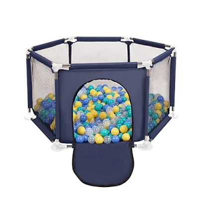 Afbeelding van Selonis Hexagon 6 Side Play Pen met 400 ballen, Blauw: Turkoois/Blauw/Geel/Transparant