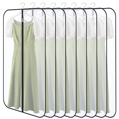 Afbeelding van GoMaihe Kledingzak, 8 stuks kledingzakken, 60 x 140 cm, kledingorganizer, transparante kledingbeschermhoes met ritssluiting, kledingbescherming voor overhemden, winterjas, colbert, zwart